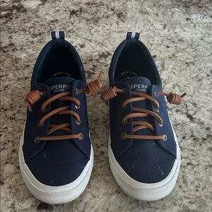Sperry Navy Canvas Low-Top Sneakers with Brown Laces